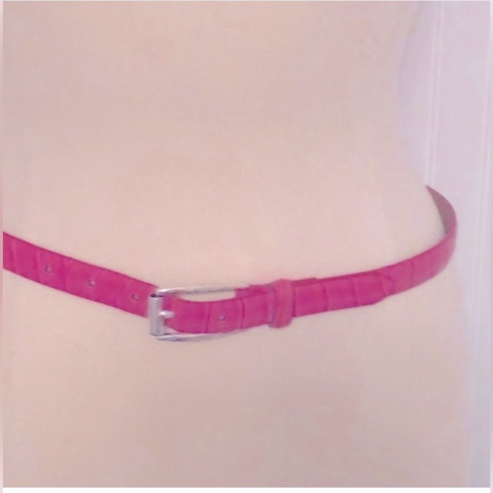 Embossed genuine leather skinny pop of color pink belt! See photos.
